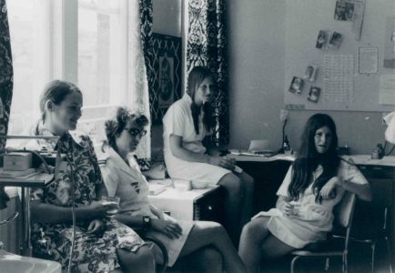 1973 - in new department L->R Frances Stewart, Diane Lightbown, Margaret Simpson, Kathy Hirtzel