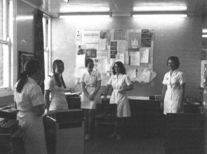 L->R: Sue Barlow, Margaret Simpson, Shelley Nippierd, Frances Stewart, Diane Lightbown. 1975